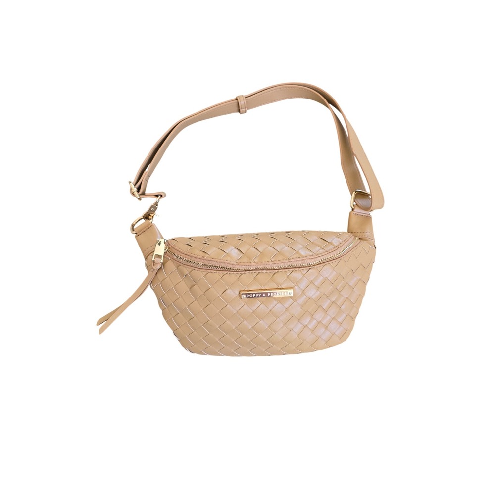 Poppy & Peonies Belt Bag Honey Tan Woven Vegan Leather Crossbody